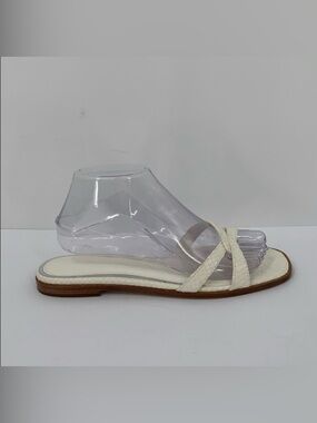 Paige Toby sandal shoe flat slide snake embossed leather white mule new 8.5